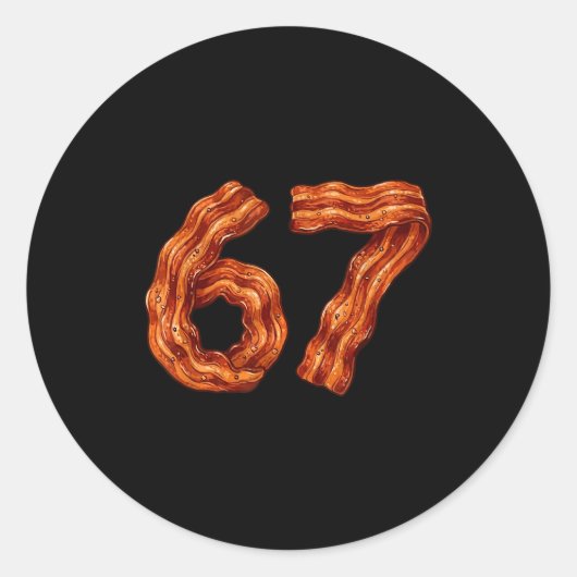 Six Seven Bacon Cool Meme 67 Funny Number Ronde Sticker (Voorkant)