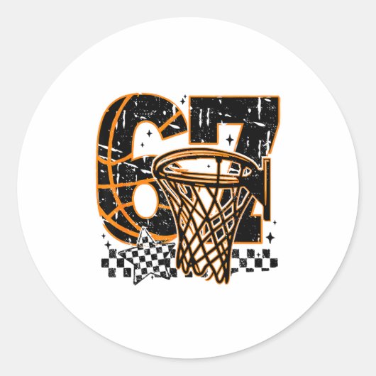 Six Seven Basketball, Funny 67 Basketball, Retro G Ronde Sticker (Voorkant)