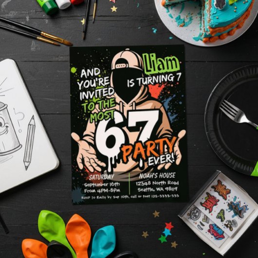 Six Seven Birthday Invitation, 7th Birthday Kaart