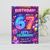 Six Seven Birthday Invitation | I was 6 now I'm 7 Kaart (Staand voorkant)