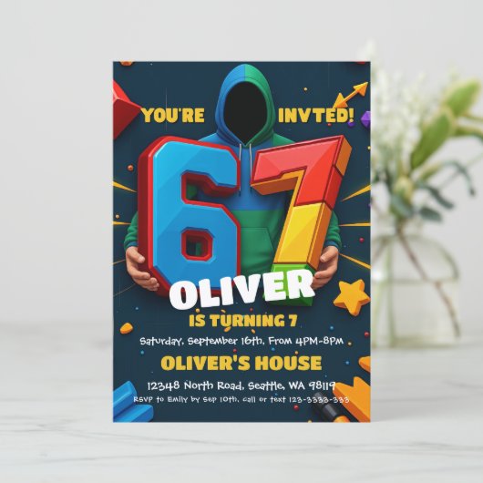 Six Seven Birthday Invitation  Kaart (Staand voorkant)
