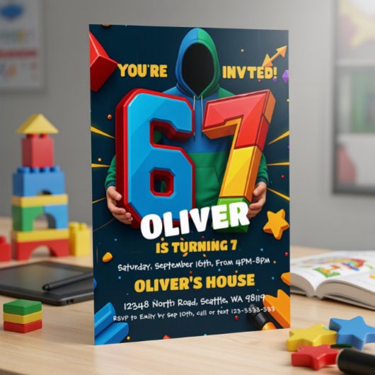 Six Seven Birthday Invitation  Kaart