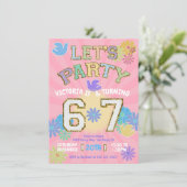 Six Seven Birthday Party Retro Preppy Hippie Kaart (Staand voorkant)