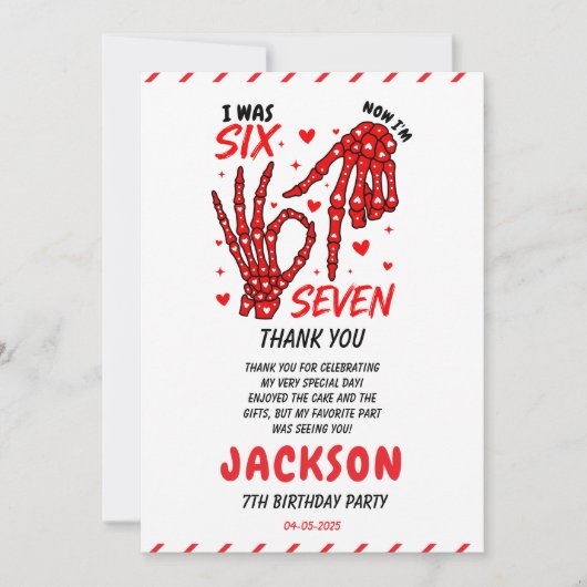 Six Seven Birthday Skeleton Hands Party Bedankkaart (Voorkant)