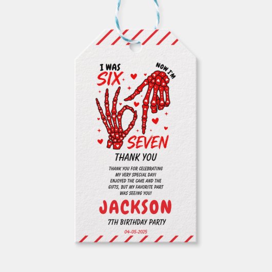 Six Seven Birthday Skeleton Hands Party Cadeaulabel (Voorkant)