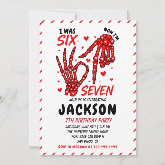 Six Seven Birthday Skeleton Hands Party Kaart (Voorkant)