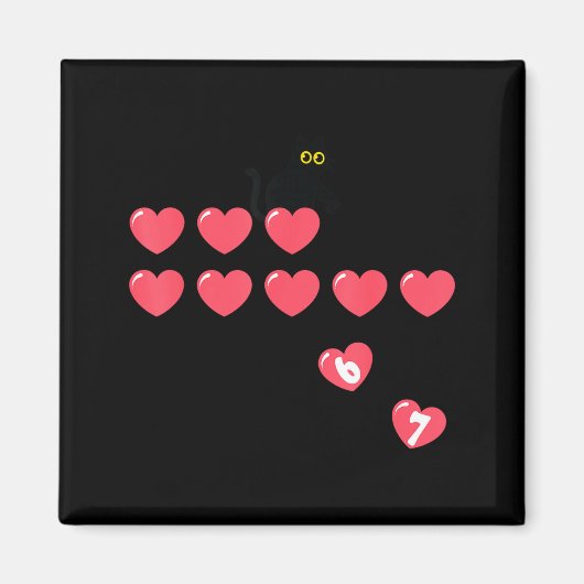 Six Seven Black Cat Knocking Off Hearts Funny 67 V Magneet (Voorkant)