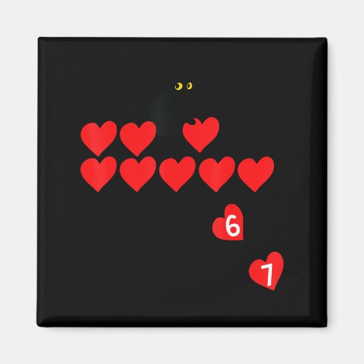 Six Seven Black Cat Knocking Off Hearts Funny 67 V Magneet (Voorkant)