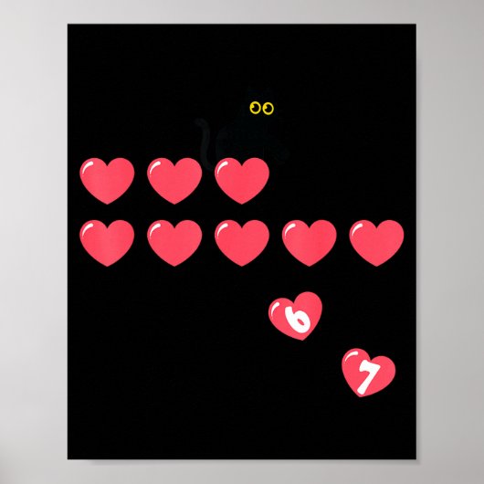 Six Seven Black Cat Knocking Off Hearts Funny 67 V Poster (Voorkant)
