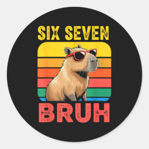 Six Seven Bruh 67 Capybara Vintage Grappig Meme Ca Ronde Sticker