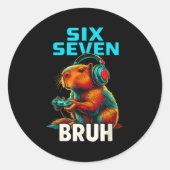 Six Seven Bruh 67 Meme Funny Capybara  Ronde Sticker (Voorkant)