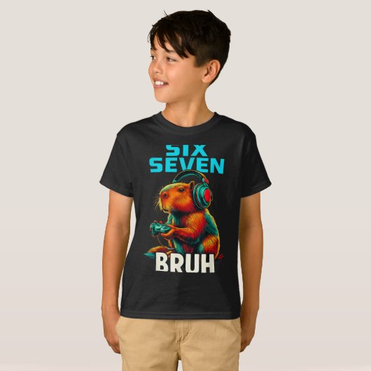 Six Seven Bruh 67 Meme Funny Capybara  T-shirt (Voorkant volledig)