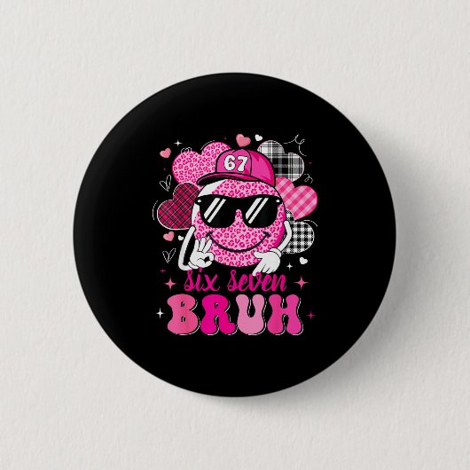 Six Seven Bruh 67 Meme Smile Face Valentines Boys  Ronde Button 5,7 Cm (Voorkant)
