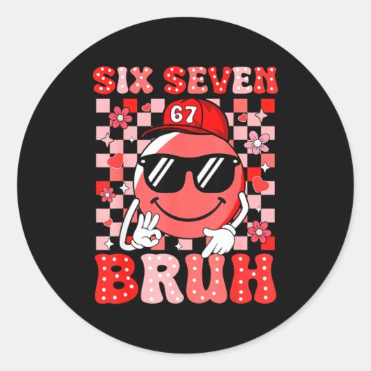 Six Seven Bruh 67 Meme Smile Face Valentines Boys  Ronde Sticker (Voorkant)