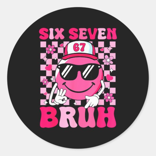 Six Seven Bruh 67 Meme Smile Face Valentines Boys  Ronde Sticker (Voorkant)