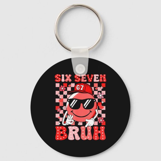 Six Seven Bruh 67 Meme Smile Face Valentines Boys  Sleutelhanger (Voorkant)