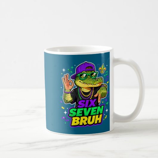 Six Seven Bruh Alligator Mardi Gras 67 Meme Quote Koffiemok (Rechts)