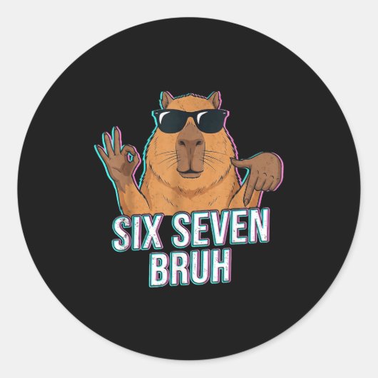 Six Seven Bruh Capybara 67 Boys Teens Kids Animals Ronde Sticker (Voorkant)