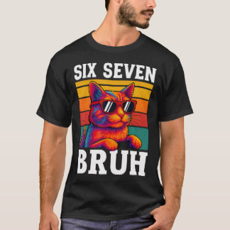 Six Seven Bruh Cat Retro Vintage Funny 67 Meme Kid T-shirt