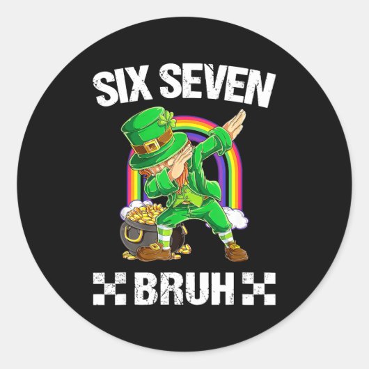 Six Seven Bruh Dabbing Leprechaun St. Patrick's Da Ronde Sticker (Voorkant)