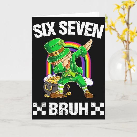 Six Seven Bruh Dabbing Leprechaun St Patricks Day  Kaart (Gele Bloem)