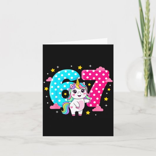 Six Seven Bruh Dabbing Unicorn 6 7 Meme 7th Birthd Kaart (Voorkant)