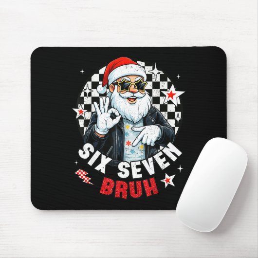 Six Seven Bruh Funny Checkered Cool Santa Claus Ro Muismat (Met muis)