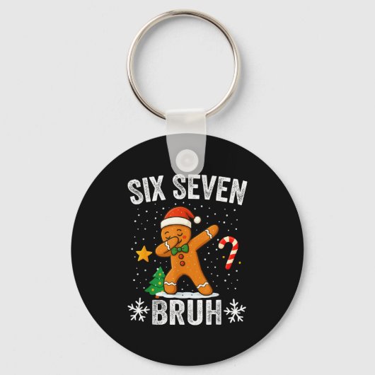 Six Seven Bruh Gingerbread Dabbing Funny Christmas Sleutelhanger (Voorkant)
