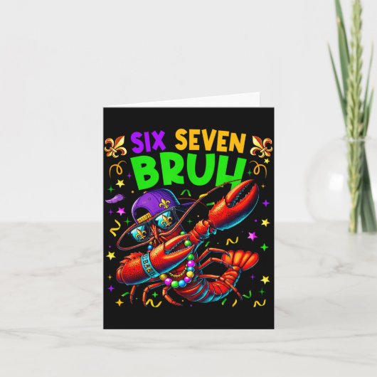 Six Seven Bruh Mardi Gras Dabbing Crawfish Men Wom Kaart (Voorkant)