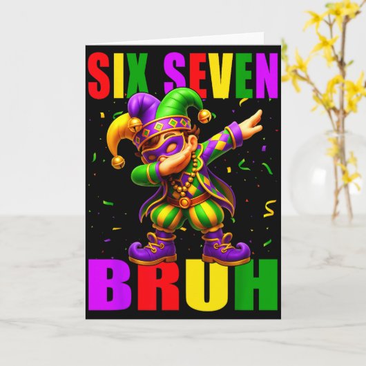 Six Seven Bruh Mardi Gras Jester Dab 6 7 Meme Fat  Kaart (Gele Bloem)