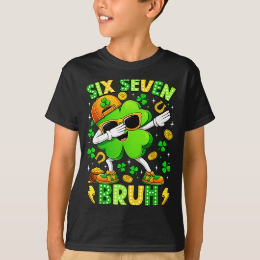 Six Seven Bruh Meme 67 Dabbing Shamrock St Patrick T-shirt (Voorkant)