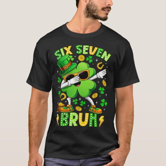 Six Seven Bruh Meme 67 Dabbing Shamrock St Patrick T-shirt (Voorkant)