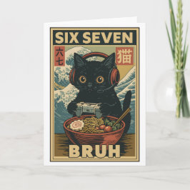 Six Seven Bruh Vintage Cat Meme Gift for Men Women Kaart