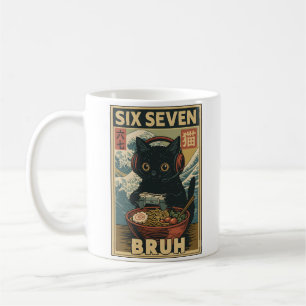 Six Seven Bruh Vintage Kattenmeme Geschenk für Män Koffiemok