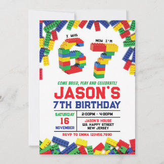 Six Seven Building Blocks Birthday Invitation Kaart