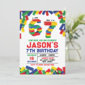 Six Seven Building Blocks Birthday Invitation Kaart (Staand voorkant)