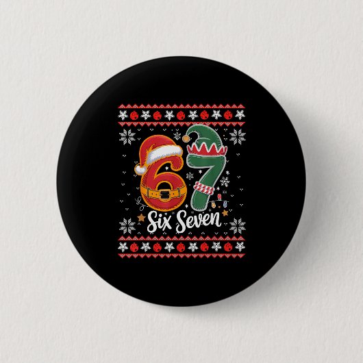 Six Seven Christmas 6 7 Ugly Christmas Sweater Boy Ronde Button 5,7 Cm (Voorkant)