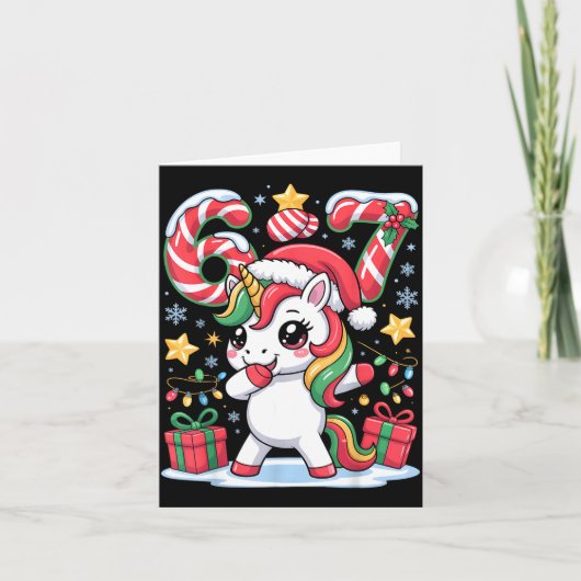 Six Seven Christmas Unicorn Meme Funny Cute Holida Kaart (Voorkant)