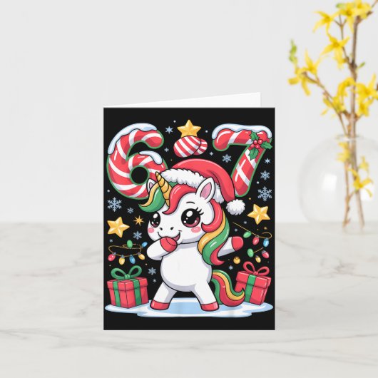 Six Seven Christmas Unicorn Meme Funny Cute Holida Kaart (Gele Bloem)