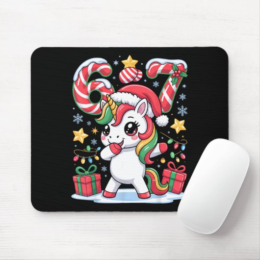 Six Seven Christmas Unicorn Meme Funny Cute Holida Muismat (Met muis)