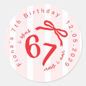 Six Seven Coquette Girl 7th Birthday Bow Thank you Ronde Sticker (Voorkant)