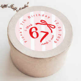 Six Seven Coquette Girl 7th Birthday Bow Thank you Ronde Sticker