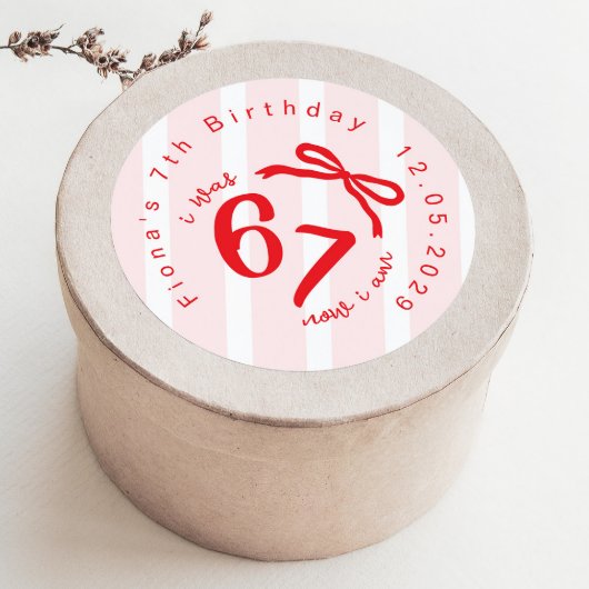 Six Seven Coquette Girl 7th Birthday Bow Thank you Ronde Sticker