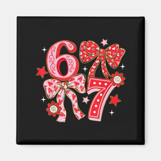 Six Seven Coquette Girl Bow Cool Meme 67 Valentine Magneet (Voorkant)