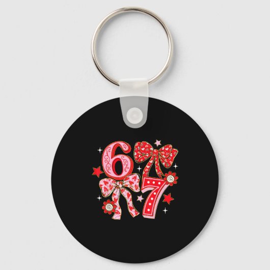 Six Seven Coquette Girl Bow Cool Meme 67 Valentine Sleutelhanger (Voorkant)
