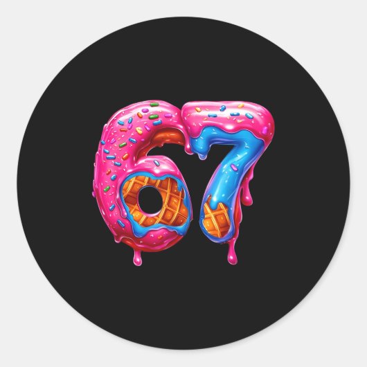 Six Seven Donut Ice Cream Drip Cool Meme Funny 67  Ronde Sticker (Voorkant)