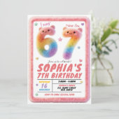 Six Seven Fluffy Fur Birthday Invitation Kaart (Staand voorkant)