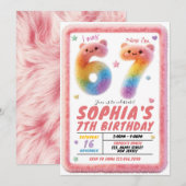 Six Seven Fluffy Fur Birthday Invitation Kaart (Voorkant / Achterkant)