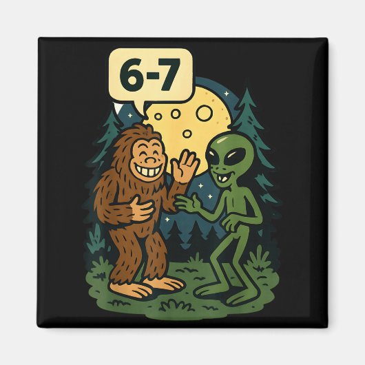 Six Seven Funny Bigfoot And Alien 67 Viral Meme Sa Magneet (Voorkant)