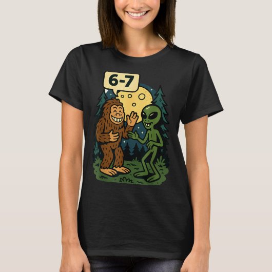 Six Seven Funny Bigfoot And Alien 67 Viral Meme Sa T-shirt (Voorkant)